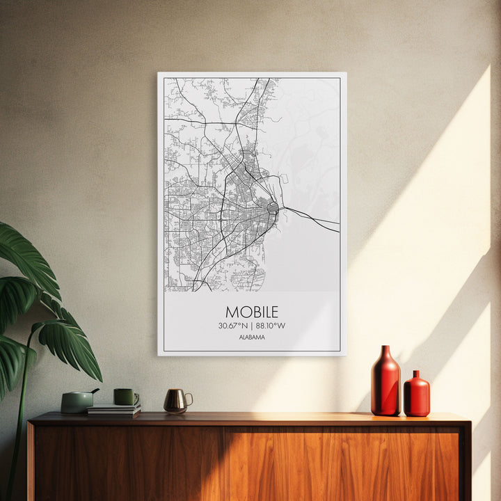 Mobile Street Map, Alabama Map, City Map Art, Modern Art, Wall Art, Canvas Print, Farmhouse Bedroom Art, Mother In Law Gift, Travel Art