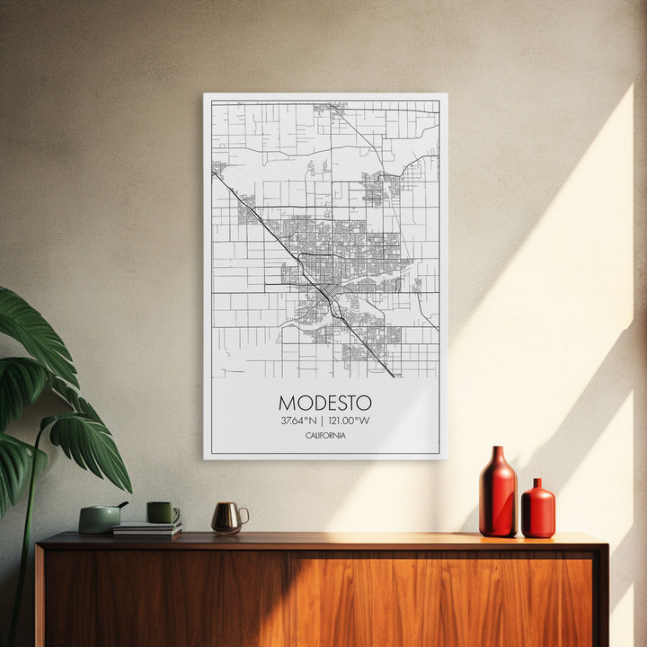Modesto Street Map, California Map, City Map Art, Modern Art, Wall Art, Canvas Print, Home Décor Wall Art, Friendship Gift, Travel Wall Art