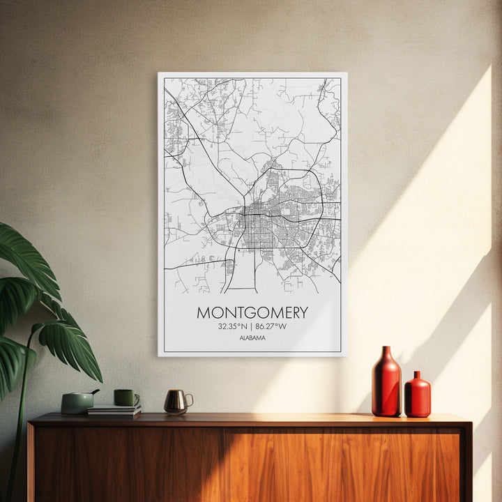 Montgomery Street Map, Alabama Map, City Map Art, Modern Art, Wall Art, Canvas Print, Bedroom Print, Family Gift, Travel Wall Décor