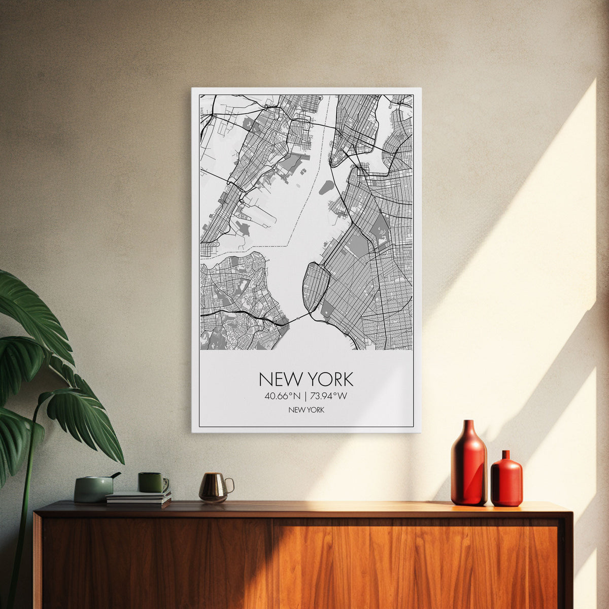 New York Street Map, New York Map, City Map Art, Modern Art, Wall Art, Canvas Print, Home Office Art, Unique Travel Gifts, Travel Wall Print