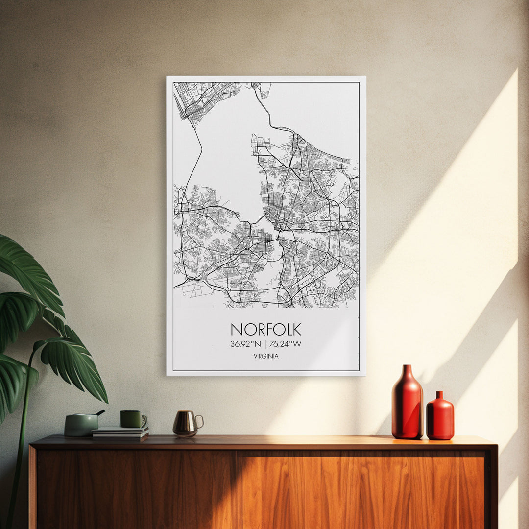 Norfolk Street Map, Virginia Map, City Map Art, Modern Art, Wall Art, Canvas Print, Bedroom Décor, College Student Gift, Travel Print
