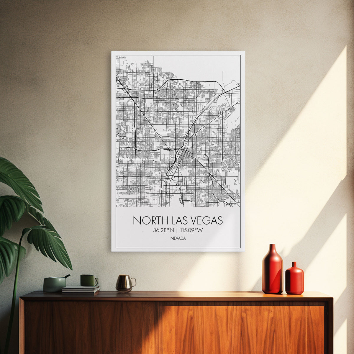 North Las Vegas Street Map, Nevada Map, City Map Art, Modern Art, Wall Art, Canvas Print, Wall Décor Bedroom, Honeymoon Gift,  Travel Art
