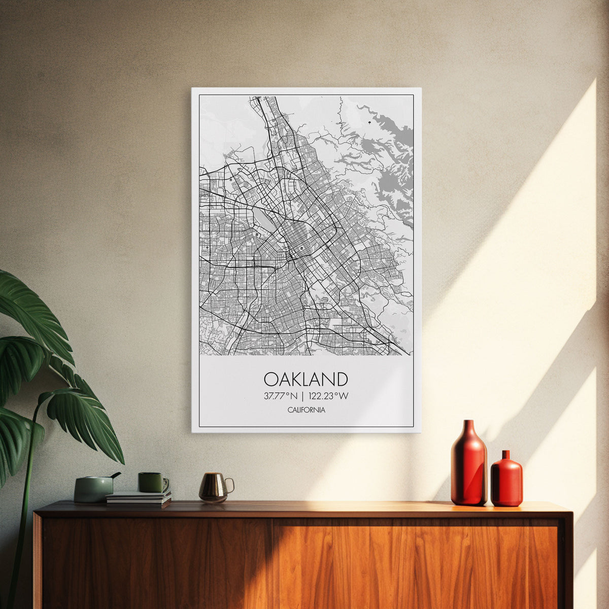 Oakland Street Map, California Map, City Map Art, Modern Art, Wall Art, Canvas Print, Living Room Art, Gift For Her, Adventure Wall Art