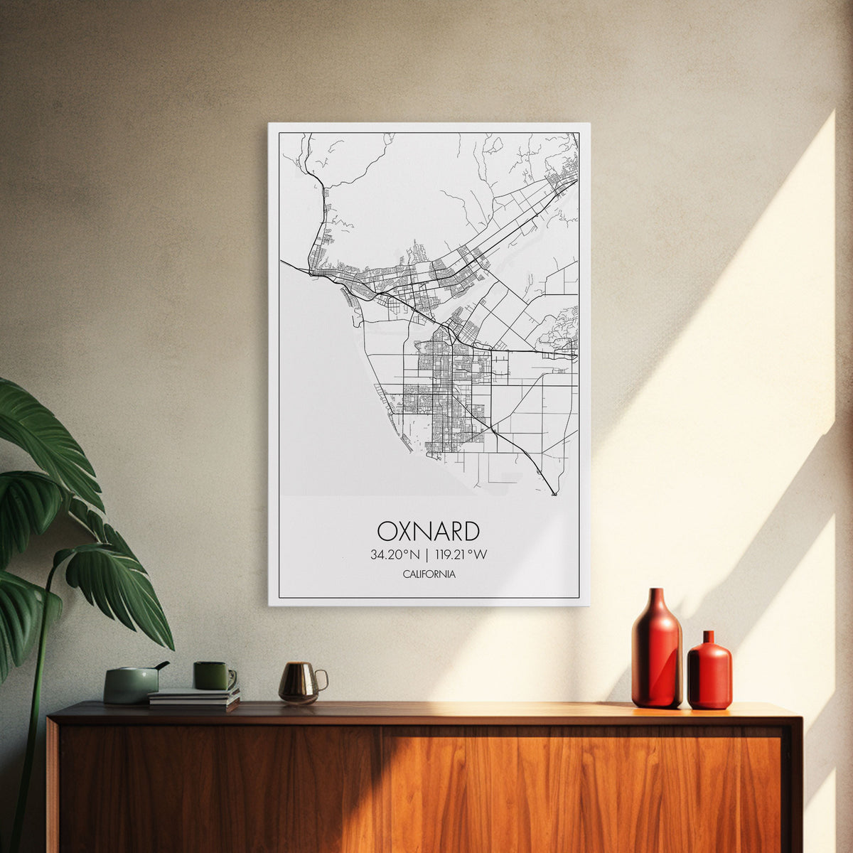 Oxnard Street Map, California Map, City Map Art, Minimalist Art, Wall Art, Canvas Print, Bedroom Print, Anniversary Gift, Travel Wall Print