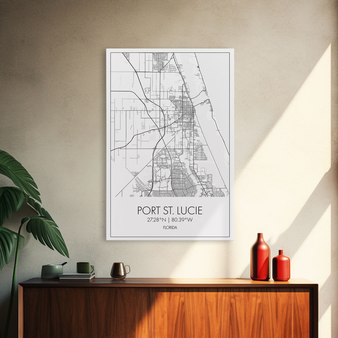 Port St Lucie Street Map, Florida Map, City Map Art, Minimalist Art, Wall Art, Canvas Print, Friend Gift, Black And White Art, Travel Décor