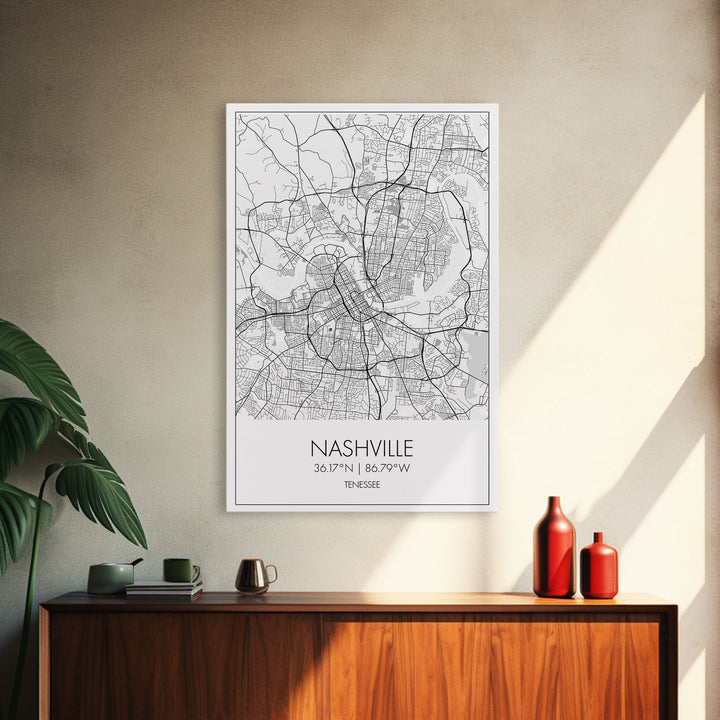 Nashville Street Map, Tennessee Map, City Map Art, Modern Art, Wall Art, Canvas Print, Music Studio Art, Gift For Music Lover, Travel Art