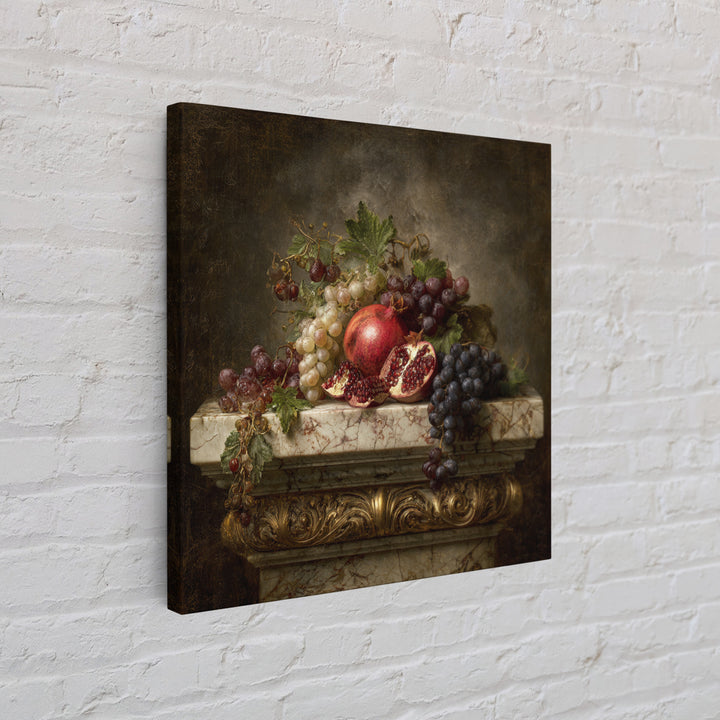 Pomegranate and Grapes on Marble Ledge Canvas Print, Renaissanceinspired Art, Celestial Decor, Living Room Decor, Classic, REN-1x1-17