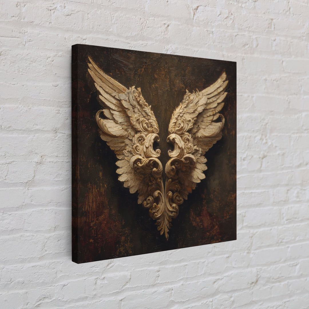 Angel Wings with Gold and Ivory Tones Canvas Print, Renaissanceinspired Art, Wall Art Print, Living Room Decor, Classic, REN-1x1-18