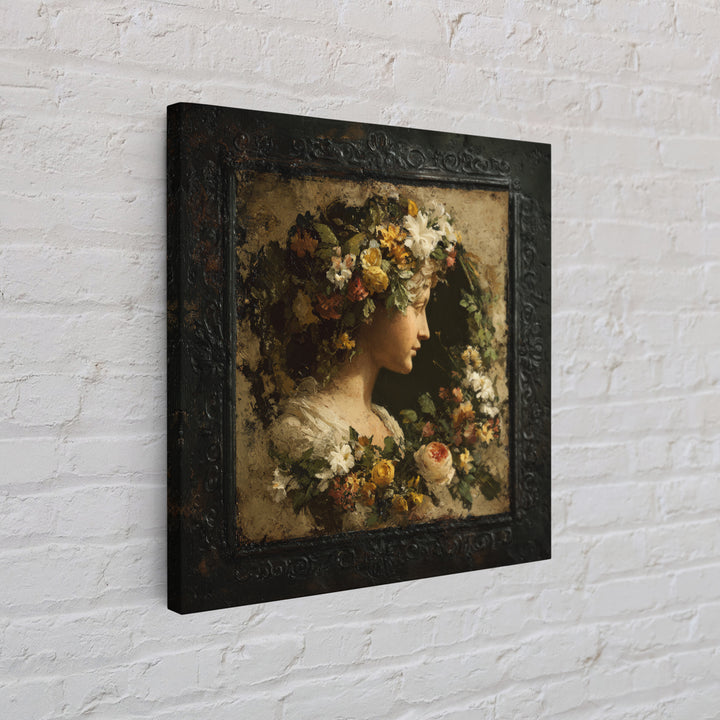 Floral Garland Surrounding a Classical Profile Canvas Print, Renaissanceinspired Art, Unique Wall Art, Living Room Decor, REN-1x1-22