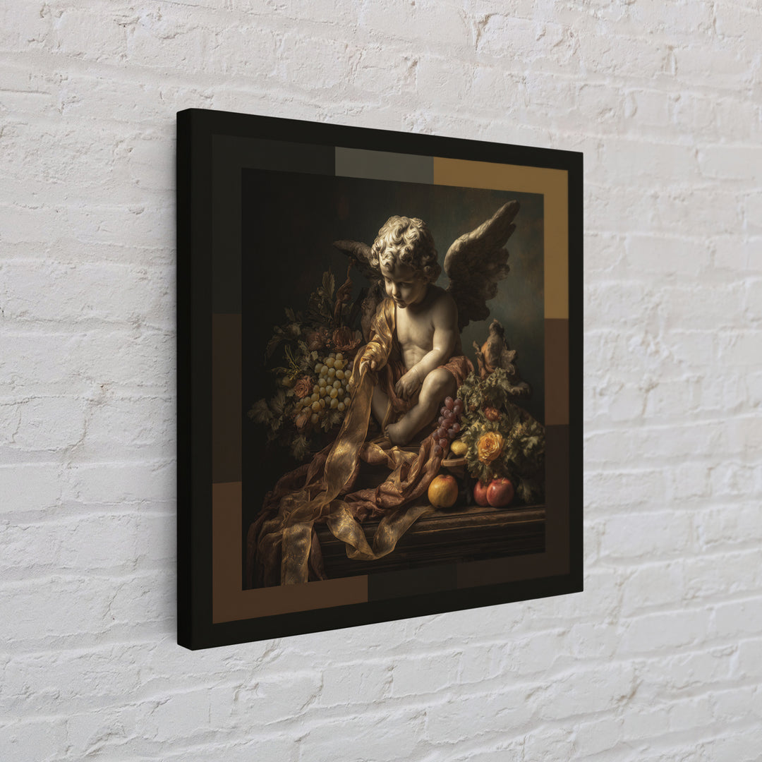 Cherub Holding a Ribbon Among Clouds Canvas Print, Renaissanceinspired Art, Living Room Art, Living Room Decor, Oil Painting, REN-1x1-30