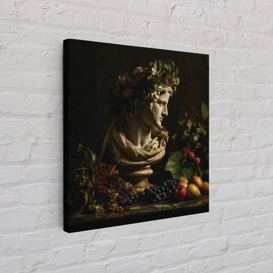 Floral Garland Surrounding a Classical Profile Canvas Print, Renaissanceinspired Art, Botanical Art, Living Room Decor, Classic, REN-1x1-46