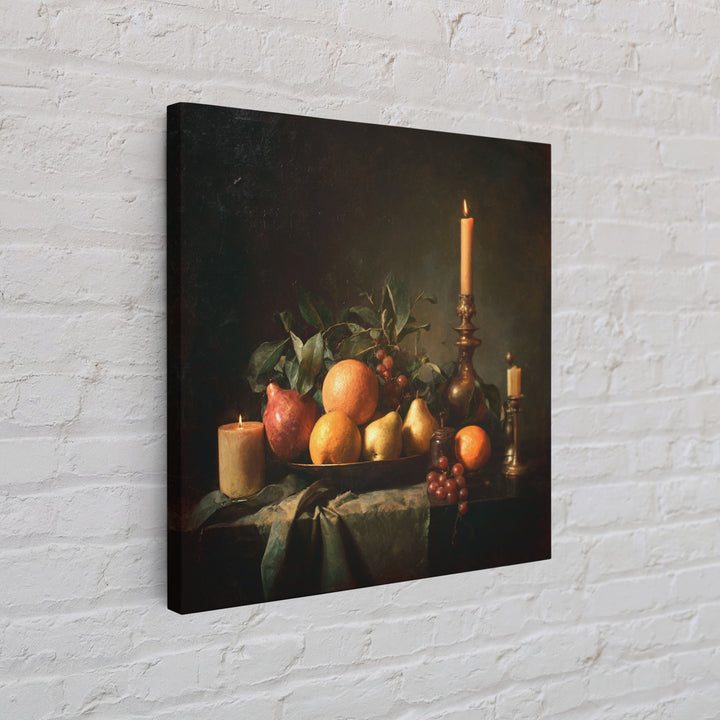 Oil Painted Fruit Still Life on Dark Canvas Print, Renaissanceinspired Art, Fantasy Decor, Living Room Decor, Classic, REN-1x1-51
