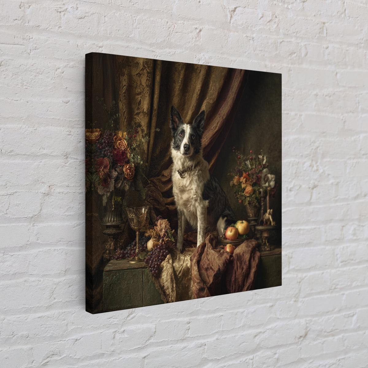 Noble Dog Portrait Framed Canvas Print, Renaissanceinspired Art, Mosaic Wall Art, Living Room Decor, Fine Art, Classic, REN-1x1-68