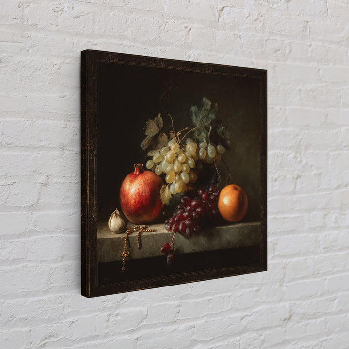 Oil Painted Fruit Still Life on Dark Canvas Print, Renaissanceinspired Art, Elegant Home Decor, Living Room Decor, Classic, REN-1x1-75