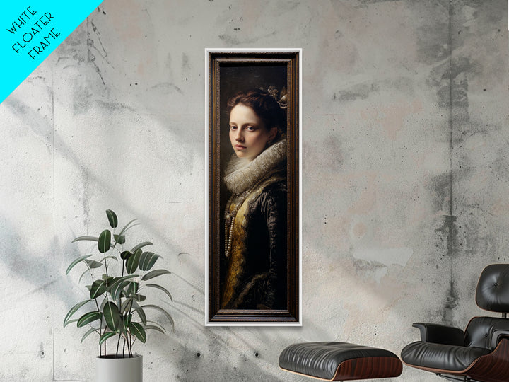 Portrait with Pearl Necklace and Velvet Dress Canvas Print, Renaissanceinspired Art, Fantasy Decor, Living Room Decor, Classic, REN-1x3-24