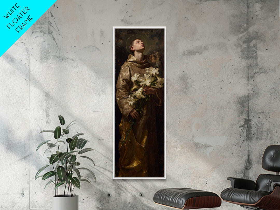 Saint Like Figure Holding White Lilies Canvas Print, Renaissanceinspired Art, Dog Portraits, Living Room Decor, Classic, REN-1x3-49