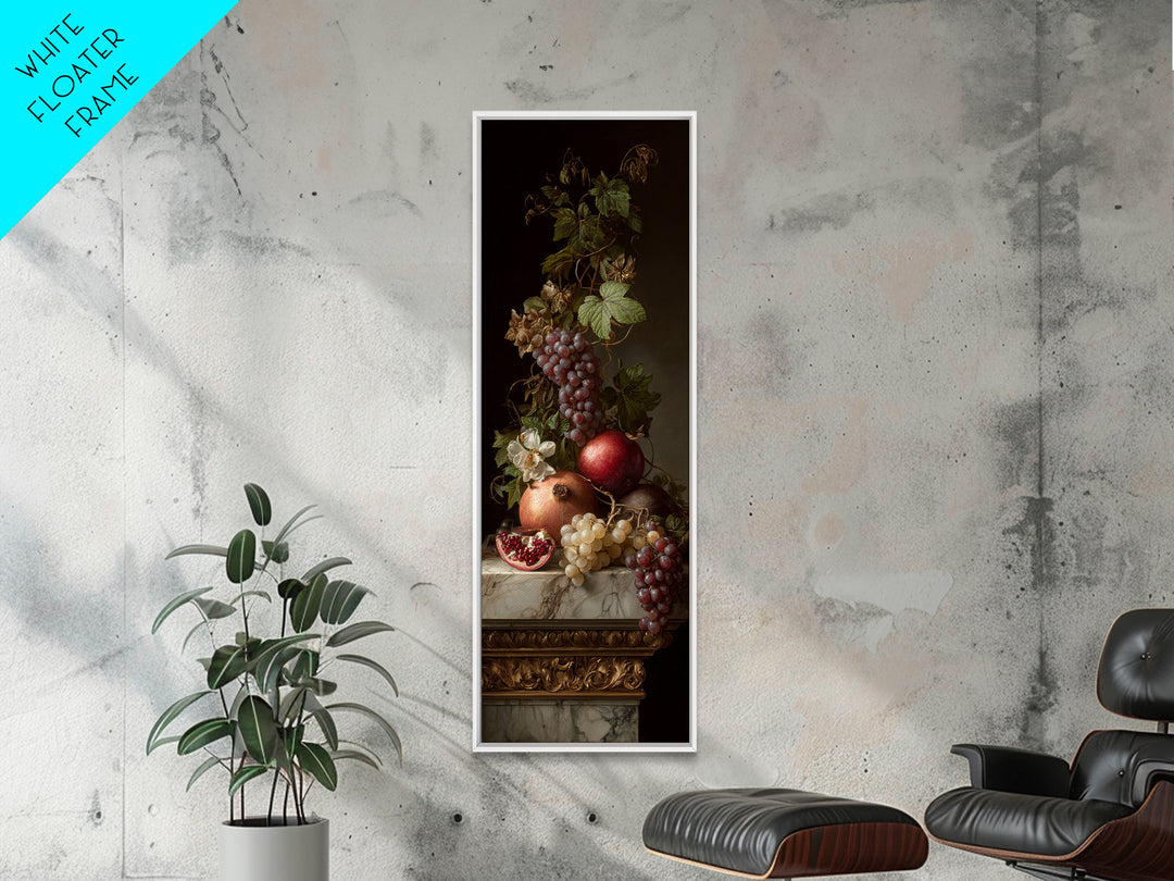 Pomegranate and Grapes on Marble Ledge Canvas Print, Renaissanceinspired Art, Celestial Decor, Living Room Decor, Classic, REN-1x3-5