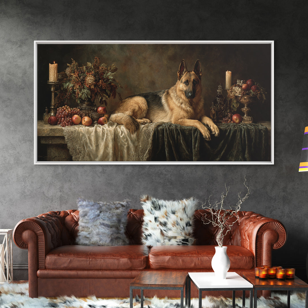 Noble Dog Portrait Framed Canvas Print, Renaissanceinspired Art, Neutral Decor, Living Room Decor, Oil Painting, Classic, REN-2x1-16