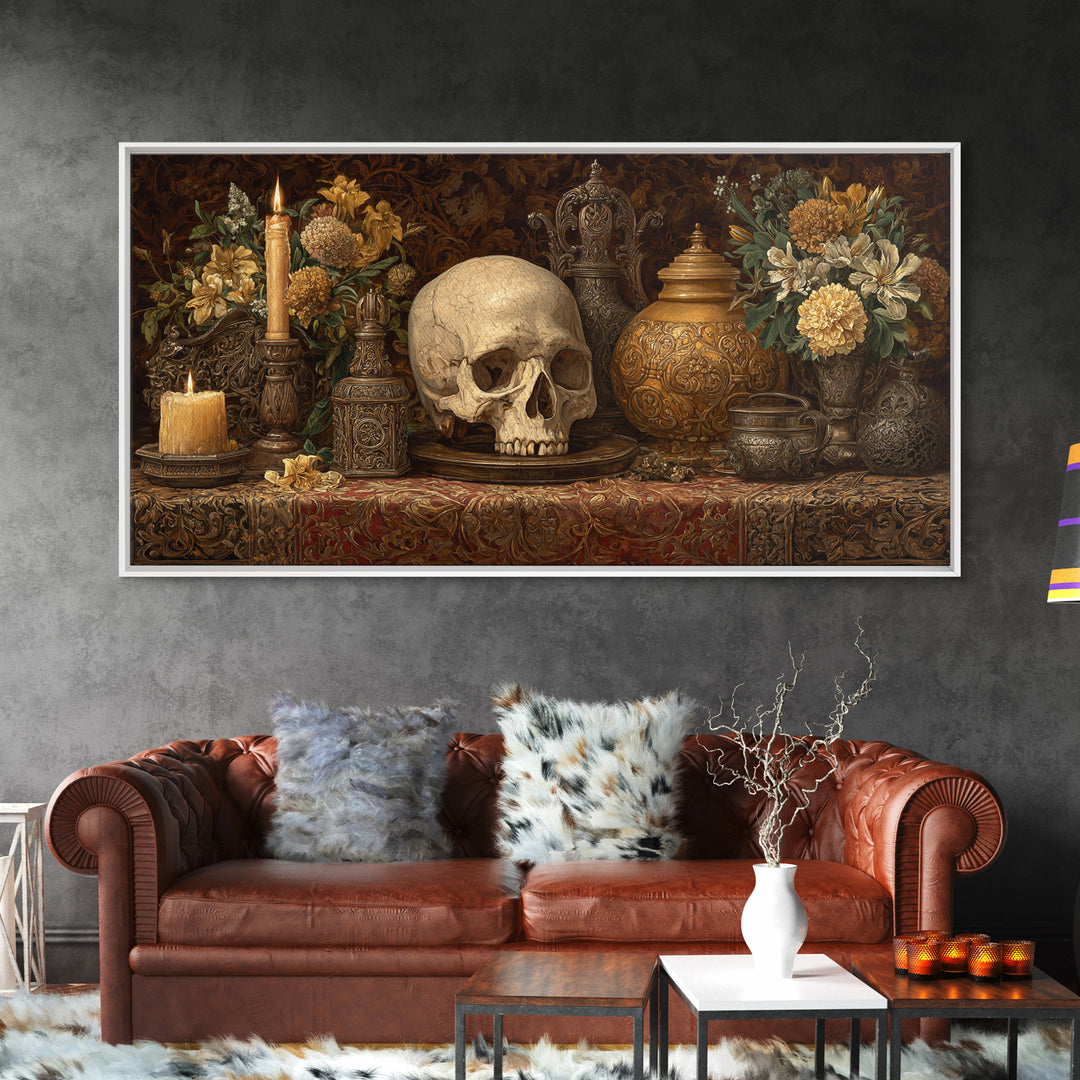 Old Master Skull and Candle Still Life Canvas Print, Renaissanceinspired Art, Fine Art Print, Living Room Decor, Classic, REN-2x1-54