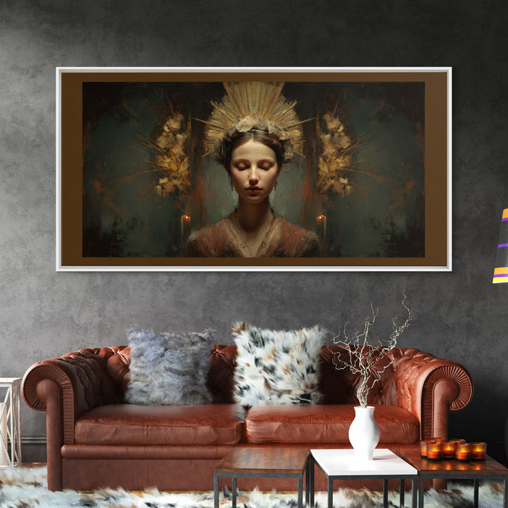 Gold Halo Portrait Canvas Print, Renaissanceinspired Art, Luxury Decor, Living Room Decor, Fine Art, Classic, Printable Art, REN-2x1-73