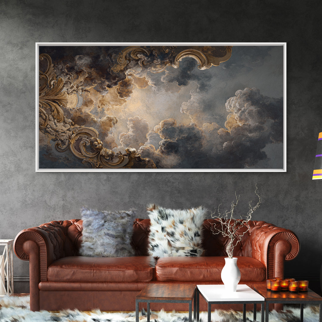 Fresco Celestial Ceiling Composition Framed Canvas Print, Renaissanceinspired Art, Boho Decor, Living Room Decor, Classic, REN-2x1-83