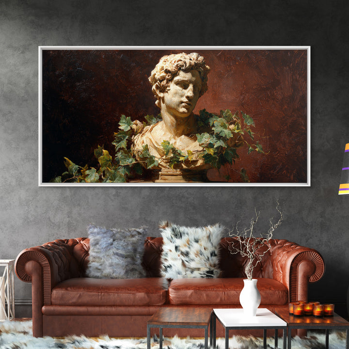 Classical Statue Bust Covered Framed Canvas Print, Renaissanceinspired Art, Botanical Art, Living Room Decor, Fine Art, Classic, REN-2x1-87