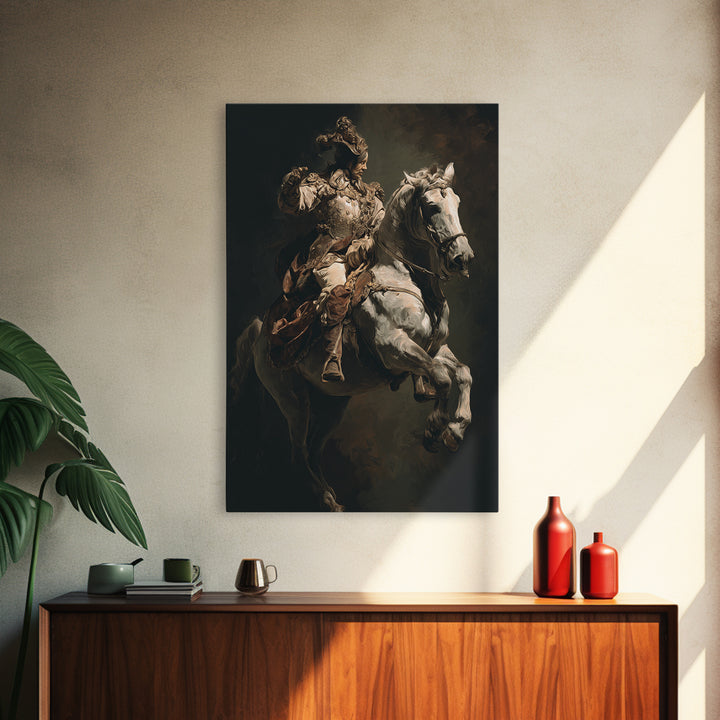 Classical Horse and Rider Framed Canvas Print, Renaissanceinspired Art, Modern Decor, Living Room Decor, Abstract Art, Classic, REN-2x3-17