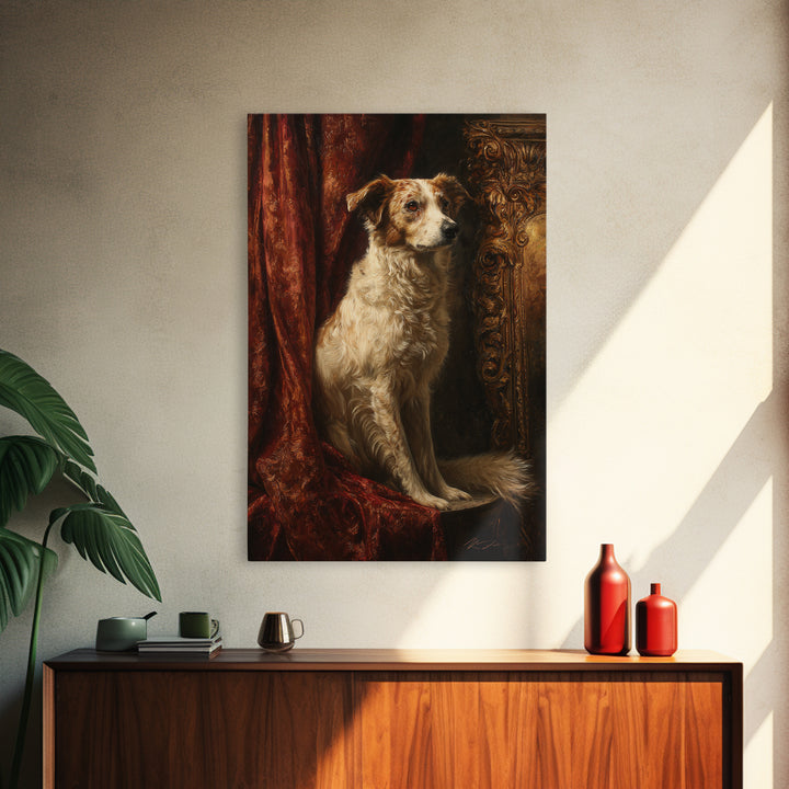 Noble Dog Portrait Framed Canvas Print, Renaissanceinspired Art, Textured Painting, Living Room Decor, Fine Art, Classic, REN-2x3-28