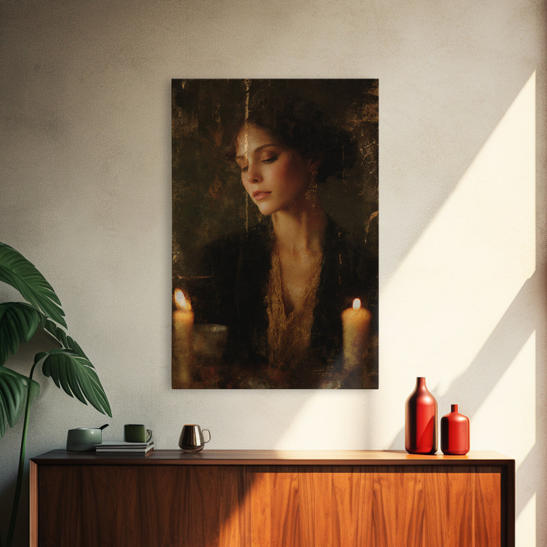 Gold Halo Portrait Canvas Print, Renaissanceinspired Art, Luxury Decor, Living Room Decor, Fine Art, Classic, Printable Art, REN-2x3-61