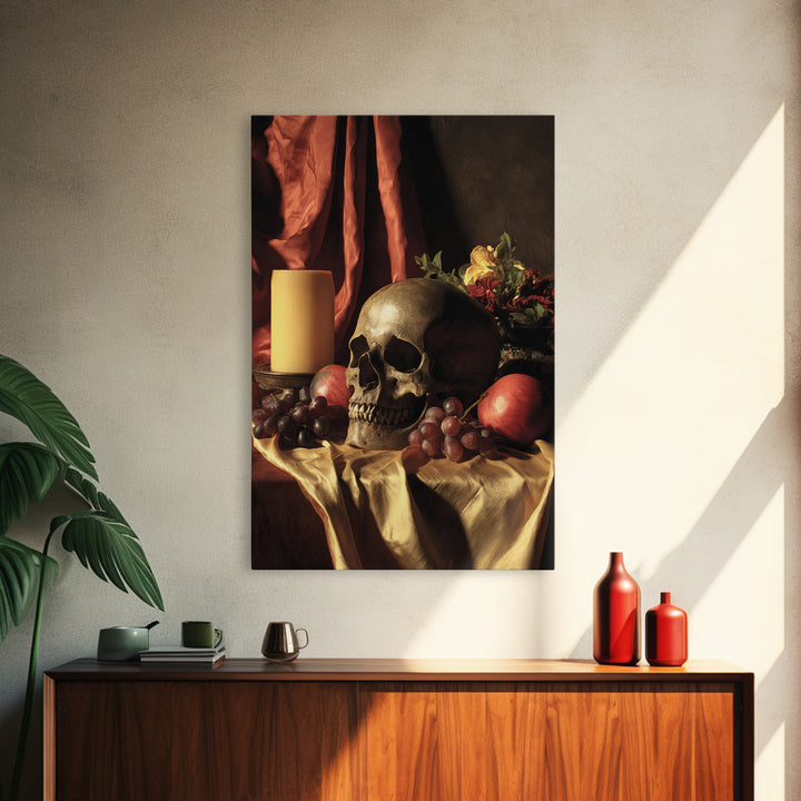 Old Master Skull and Candle Still Life Canvas Print, Renaissanceinspired Art, Fine Art Print, Living Room Decor, Oil Painting, REN-2x3-66