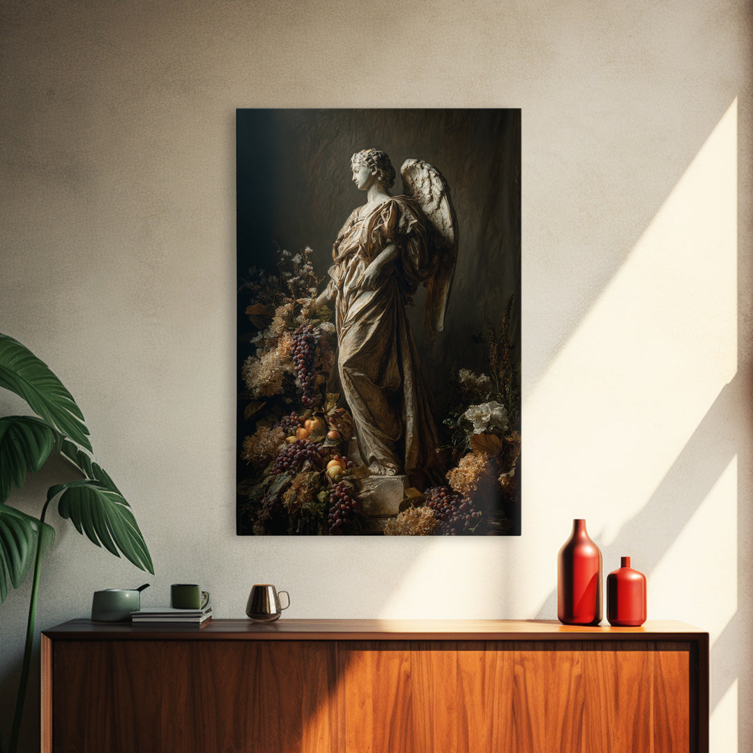 Angel Wings with Gold and Ivory Tones Canvas Print, Renaissanceinspired Art, Boho Decor, Living Room Decor, Classic, Cat Art, REN-2x3-74