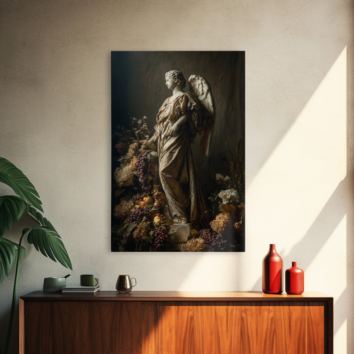 Angel Wings with Gold and Ivory Tones Canvas Print, Renaissanceinspired Art, Boho Decor, Living Room Decor, Classic, Cat Art, REN-2x3-74