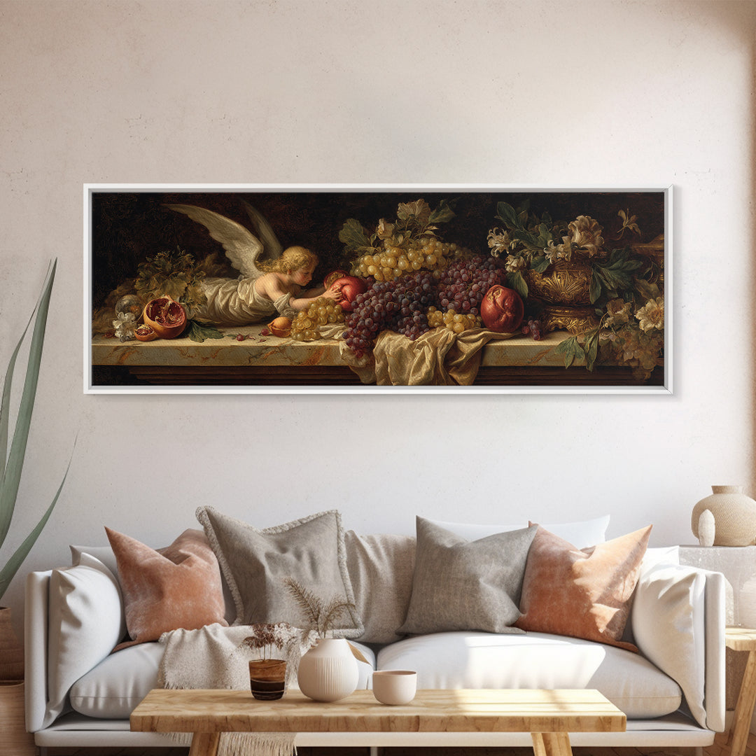 Classical Angel Study Framed Canvas Print, Renaissanceinspired Art, Contemporary Art, Living Room Decor, Fine Art, Classic, REN-3x1-18