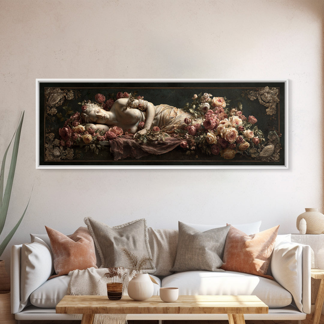 Venus Inspired Figure with Seashell and Roses Canvas Print, Renaissanceinspired Art, Room Decor, Living Room Decor, Classic, REN-3x1-68