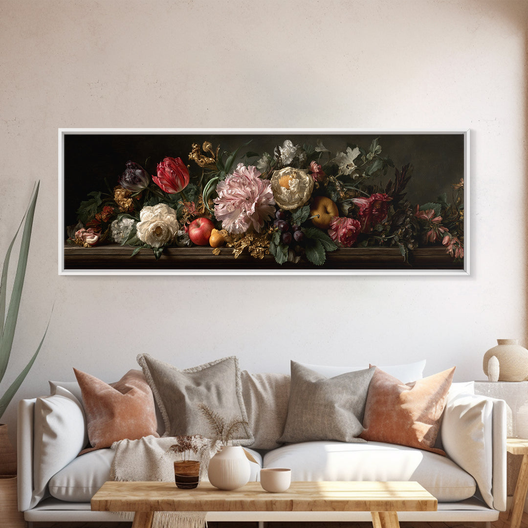 Renaissance Botanical Study Canvas Print, Renaissanceinspired Art, Digital Art, Living Room Decor, Oil Painting, Classic, REN-3x1-71