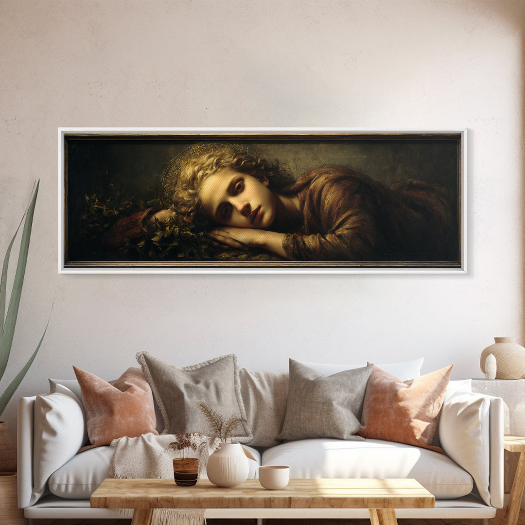 Gold Halo Portrait Canvas Print, Renaissanceinspired Art, Medieval Decor, Living Room Decor, Classic, Elegant Home Decor, REN-3x1-93