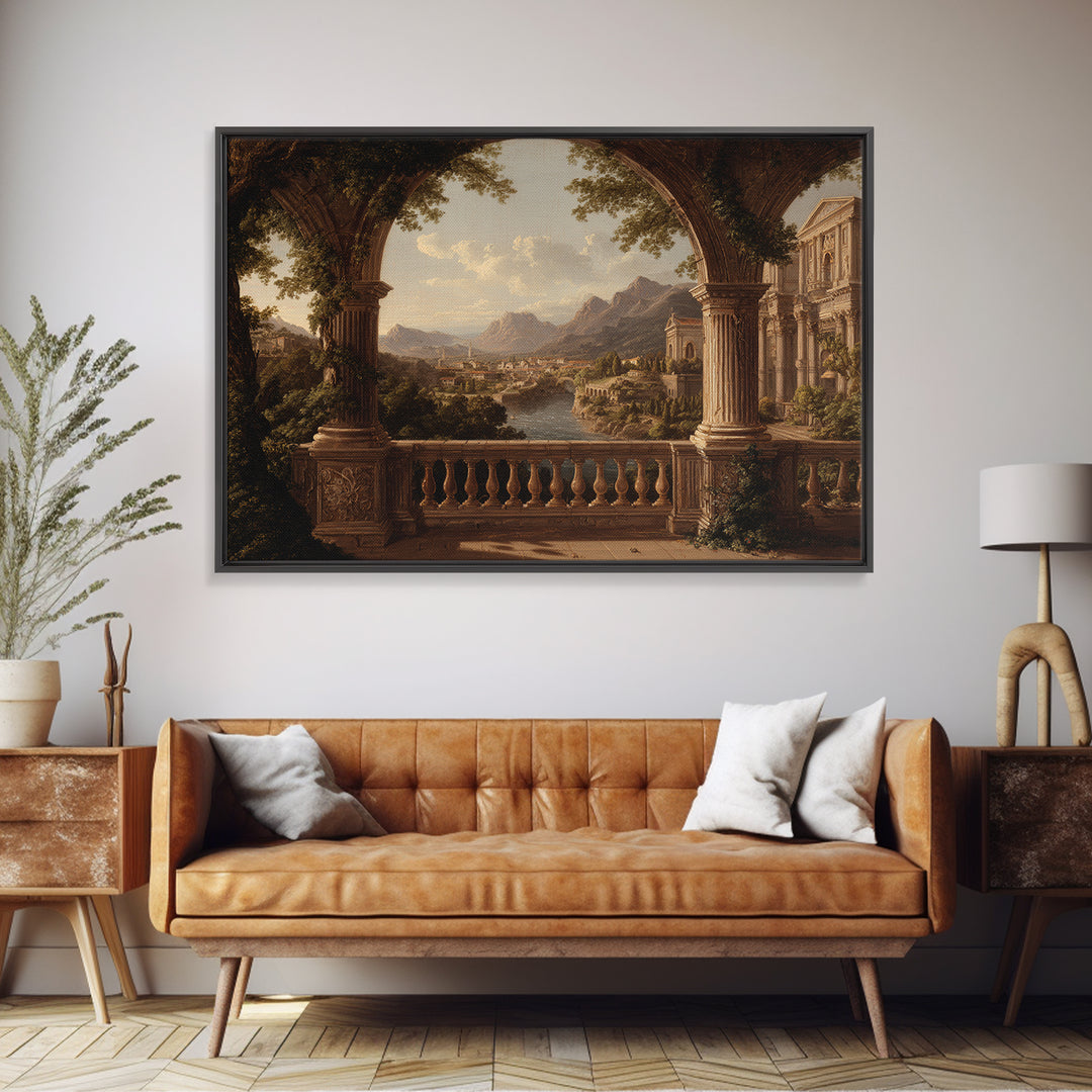 Architectural Arch with Italian Landscape Beyond Canvas Print, Renaissanceinspired Art, Neutral Decor, Living Room Decor, REN-3x2-15