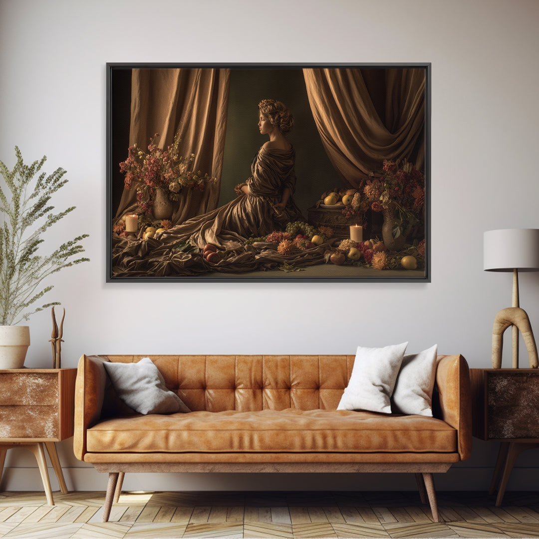 Mythic Goddess in Flowing Drapery Framed Canvas Print, Renaissanceinspired Art, Contemporary Art, Living Room Decor, Classic, REN-3x2-36