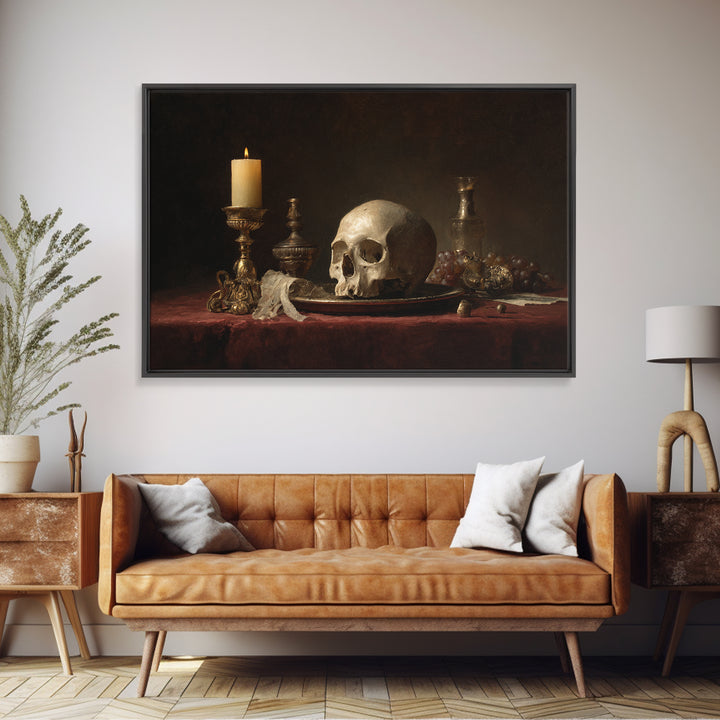 Old Master Skull and Candle Still Life Canvas Print, Renaissanceinspired Art, Digital Art, Living Room Decor, Fine Art, Classic, REN-3x2-38