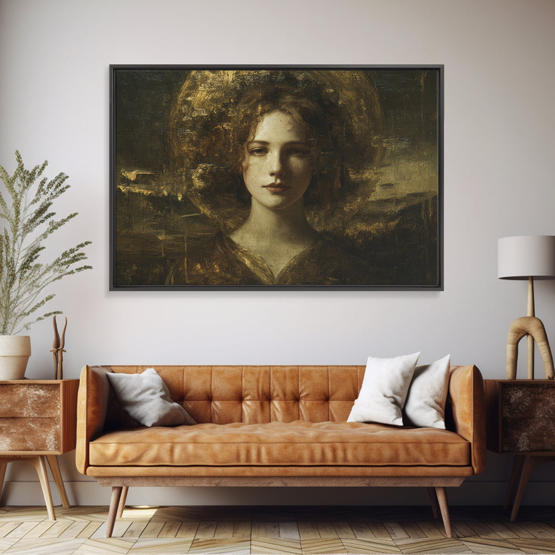 Gold Halo Portrait Canvas Print, Renaissanceinspired Art, Digital Print, Living Room Decor, Fine Art, Classic, Living Room Art, REN-3x2-57