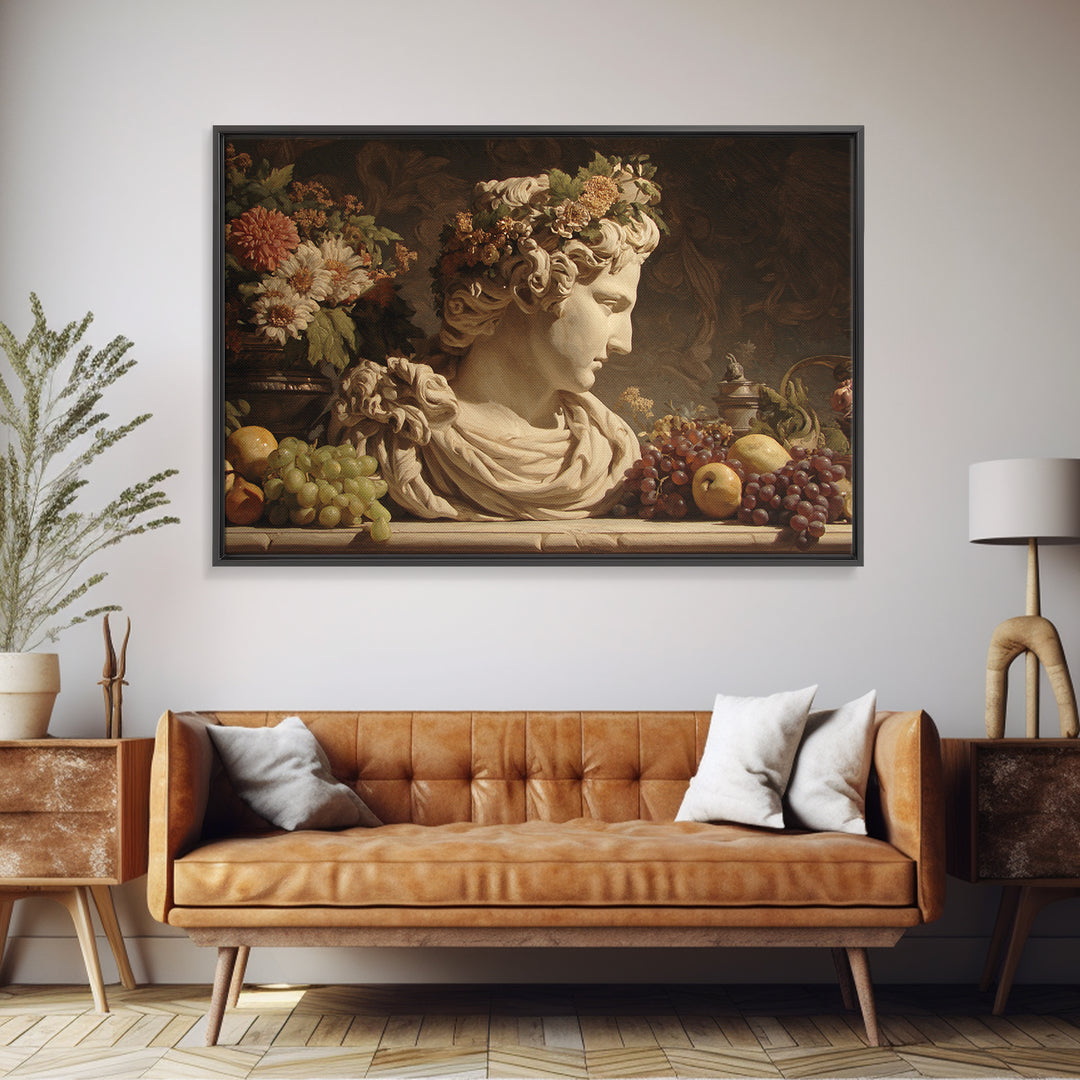 Floral Garland Surrounding a Classical Profile Canvas Print, Renaissanceinspired Art, Canvas Wall Art, Living Room Decor, REN-3x2-74