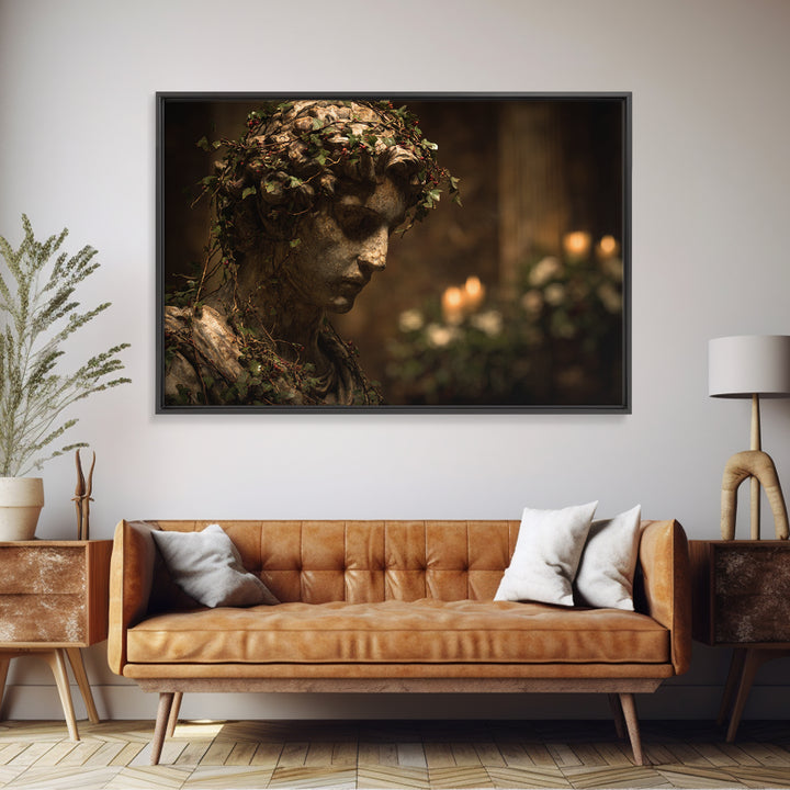 Classical Statue Bust Covered Framed Canvas Print, Renaissanceinspired Art, Floral Print, Living Room Decor, Fine Art, Classic, REN-3x2-95