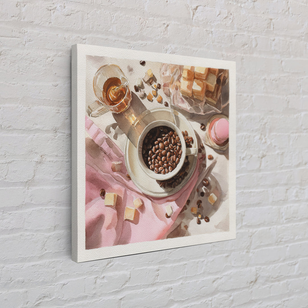 Coffee Beans and Pastry Arrangement Canvas Print, Restaurant Art, Watercolor Painting, Restaurant Decor, Oil Painting, Bistro, RES-1x1-22