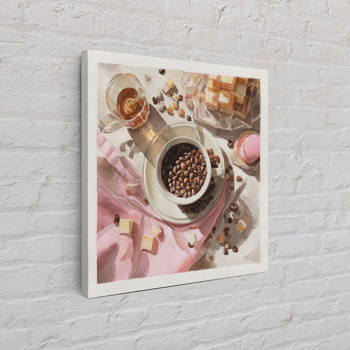 Coffee Beans and Pastry Arrangement Canvas Print, Restaurant Art, Watercolor Painting, Restaurant Decor, Oil Painting, Bistro, RES-1x1-22