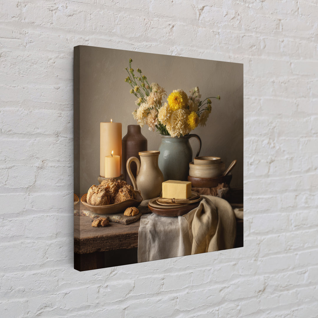 Elegant Table Objects Framed Canvas Print, Restaurant Art, Bedroom Wall Art, Restaurant Decor, Watercolor Art, Bistro, RES-1x1-24