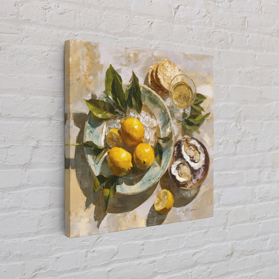 Oyster Platter with Lemons and Champagne Canvas Print, Restaurant Art, Kitchen Wall Art, Restaurant Decor, Abstract Art, Bistro, RES-1x1-3