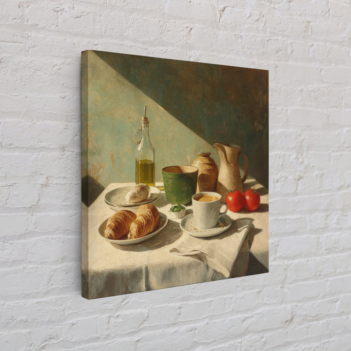 French Bistro Coffee and Croissant Still Life Canvas Print, Restaurant Art, Food Art, Restaurant Decor, Oil Painting, Bistro, RES-1x1-30