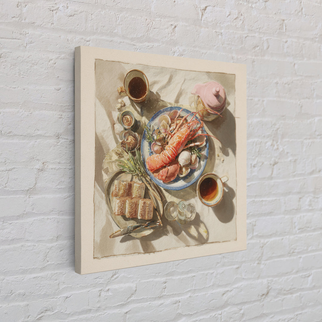Seafood Lobster and Shell Arrangement Framed Canvas Print, Restaurant Art, Gallery Decor, Restaurant Decor, Fine Art, Bistro, RES-1x1-32