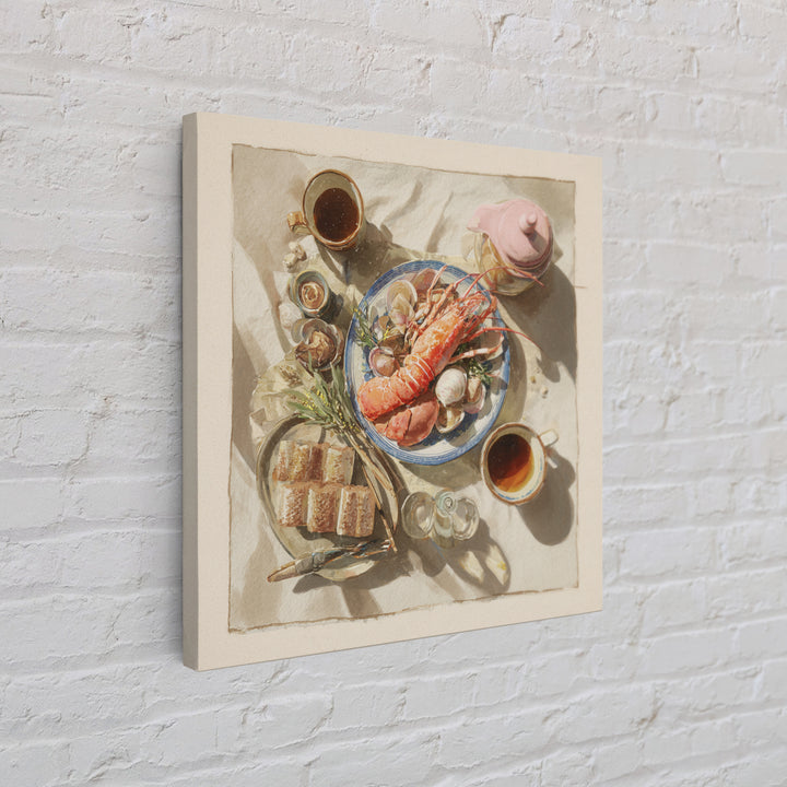 Seafood Lobster and Shell Arrangement Framed Canvas Print, Restaurant Art, Gallery Decor, Restaurant Decor, Fine Art, Bistro, RES-1x1-32