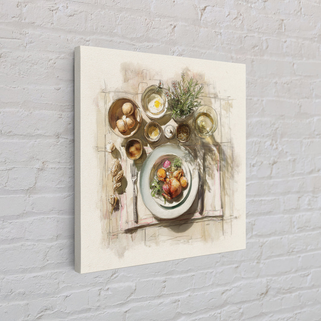 Rooster and Herbs for Farmhouse Restaurant Mood Framed Canvas Print, Restaurant Art, Kitchen Decor, Restaurant Decor, Bistro, RES-1x1-44
